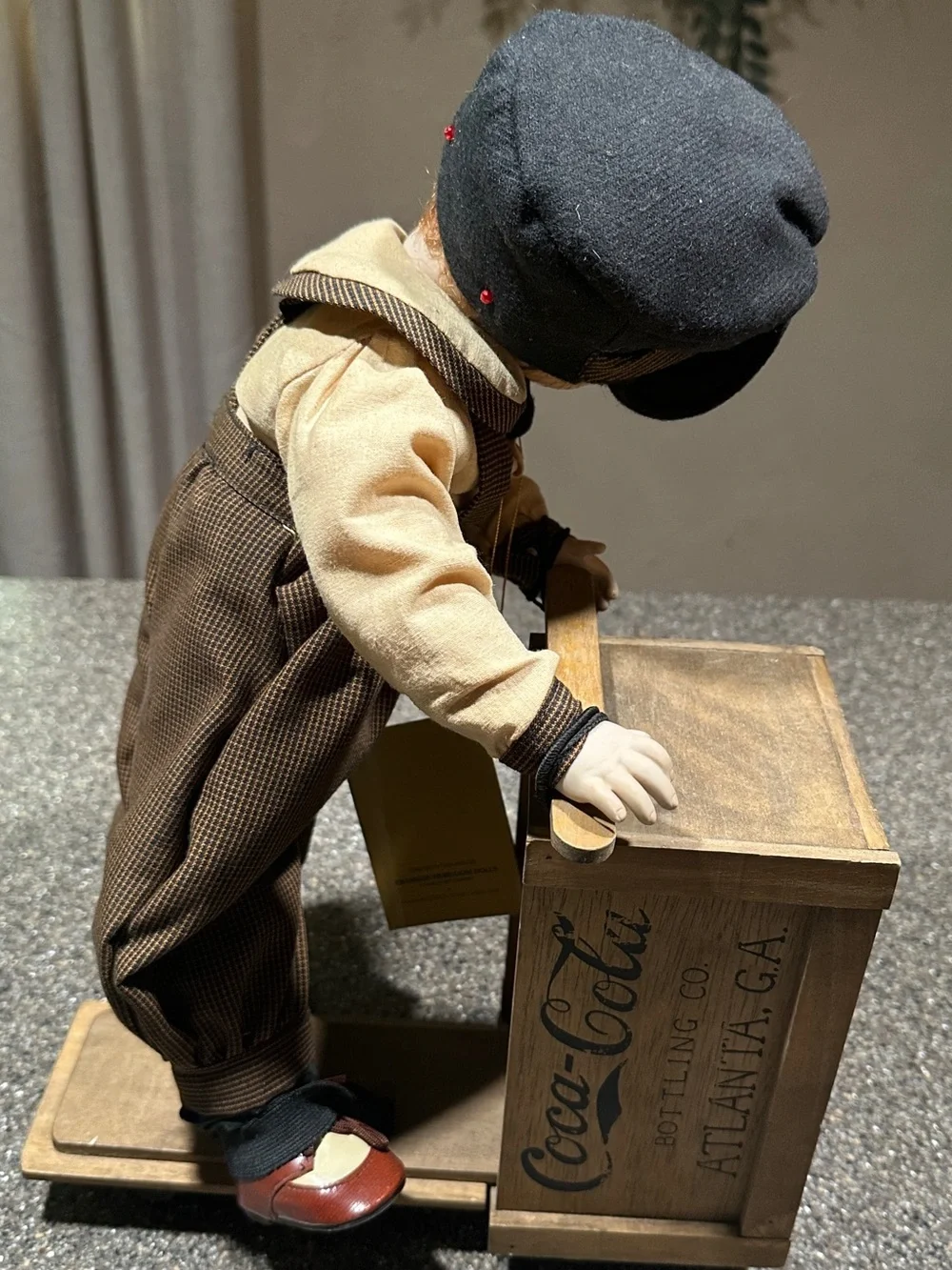 1994 Vintage Franklin Heirloom Porcelain Boy Doll Frankie with Coca-Cola Crate